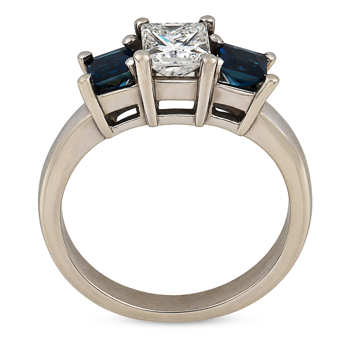 Estate 14k Diamond & Sapphire Three Stone Ring