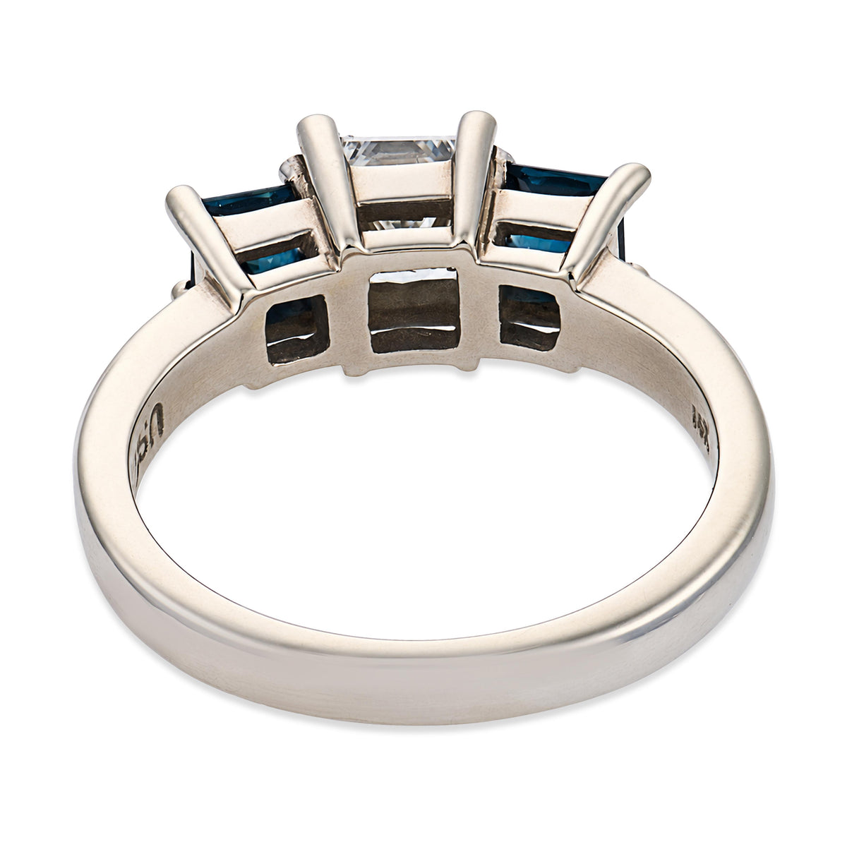 Estate 14k Diamond & Sapphire Three Stone Ring