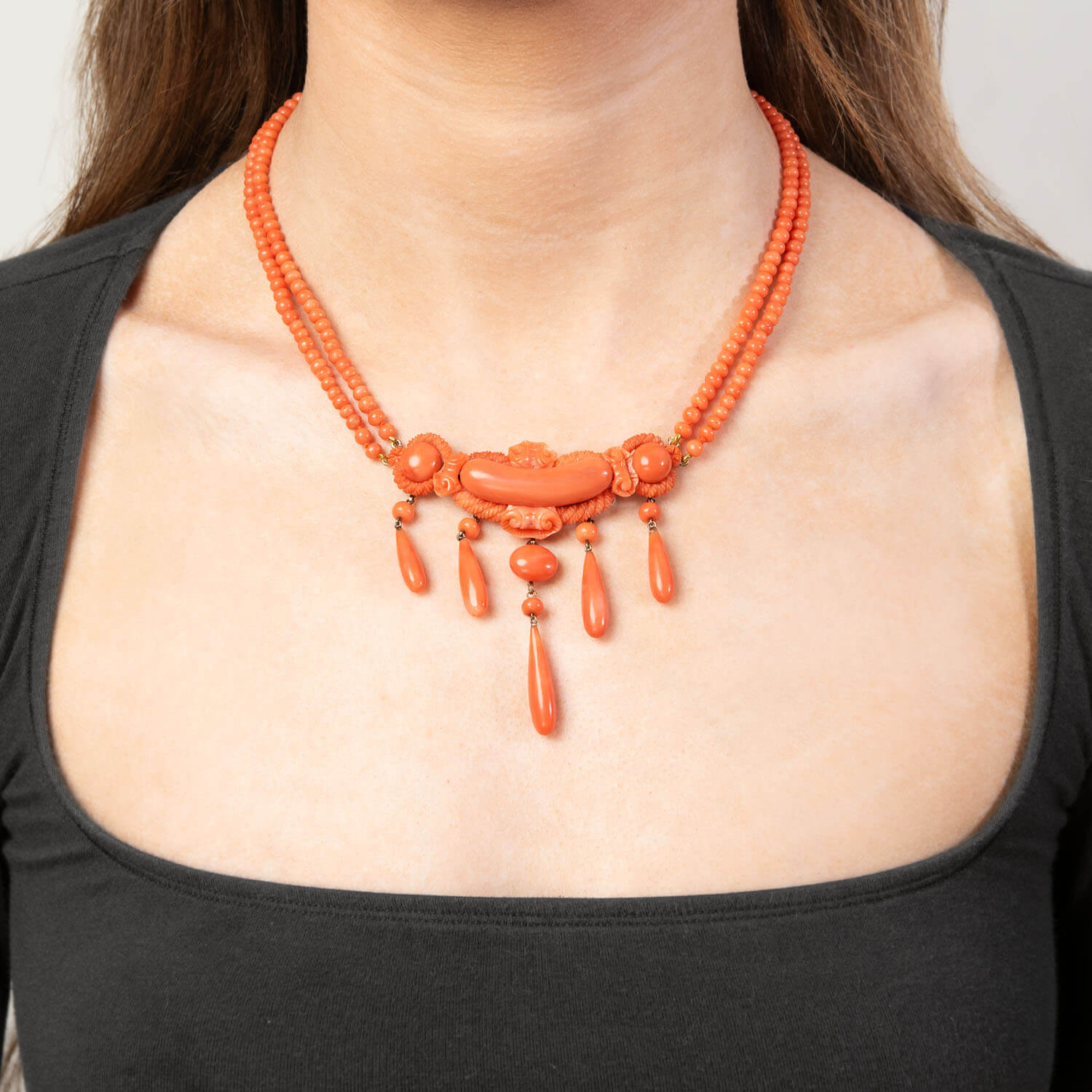 Victorian Gold-Filled Coral Festoon Necklace