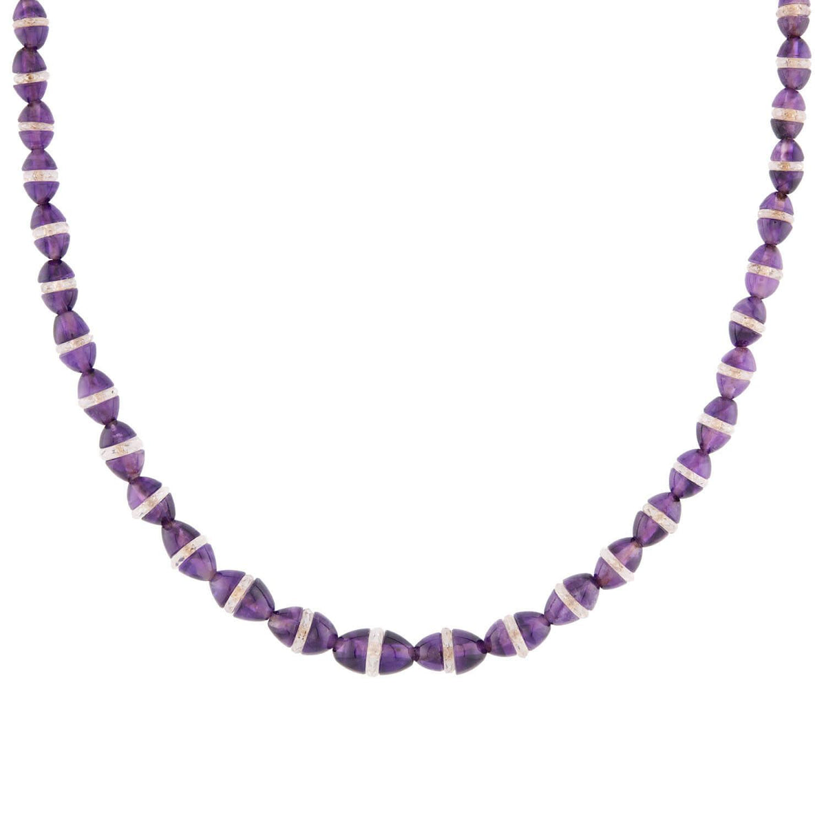 Art Deco 18k Amethyst and Rock Quartz Crystal Rondelle Bead Necklace