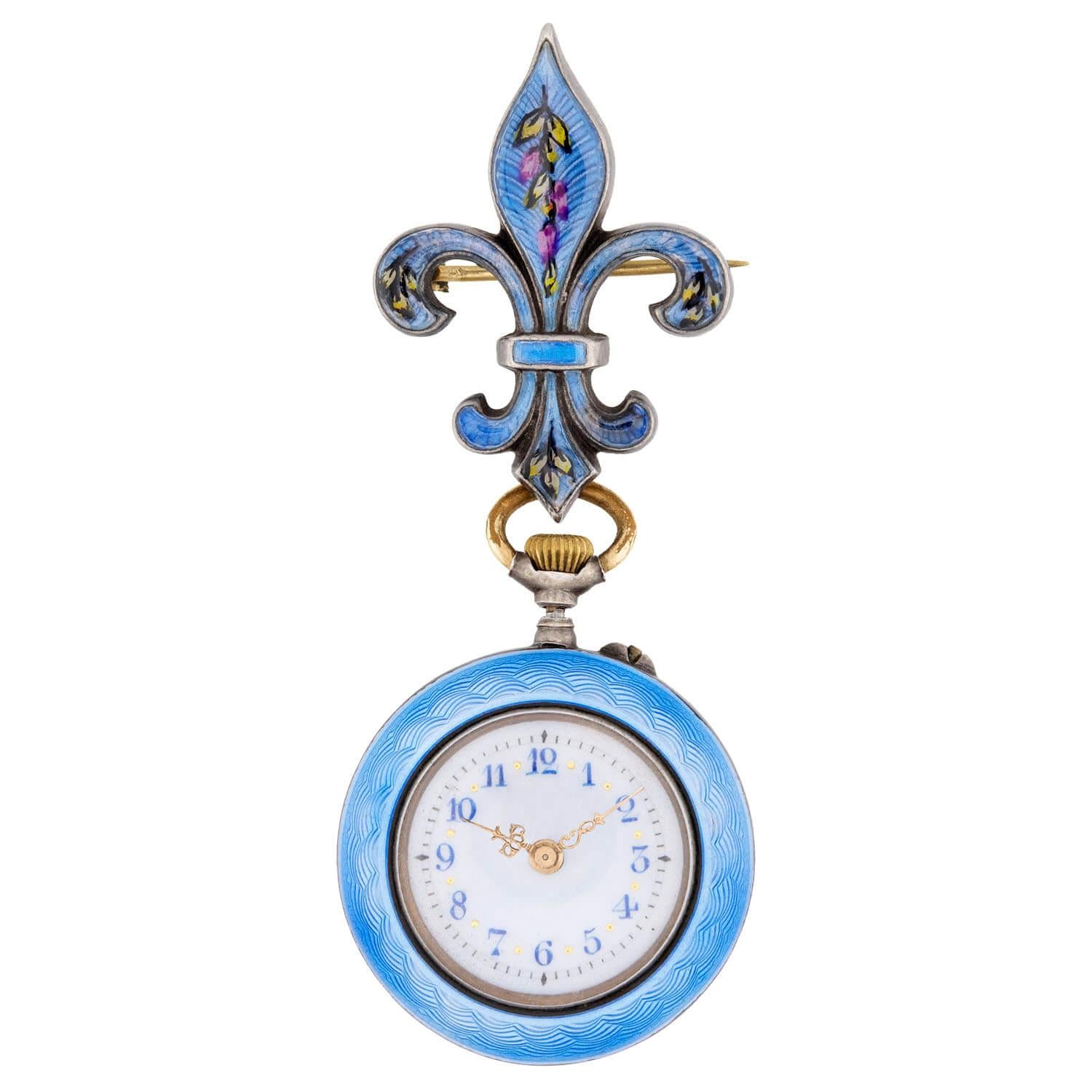 Art Nouveau Sterling Silver/Gold Guilloche Watch Pin/Pendant