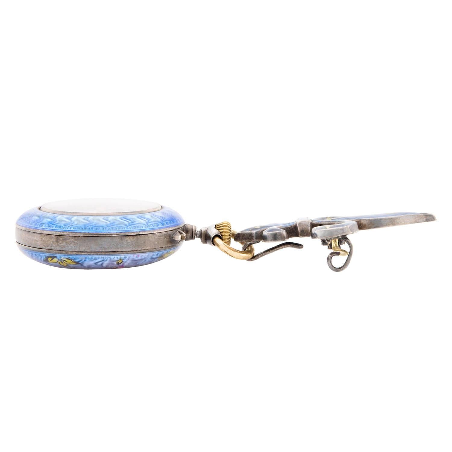Art Nouveau Sterling Silver/Gold Guilloche Watch Pin/Pendant