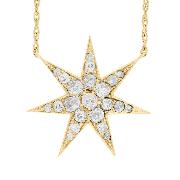 Victorian 14k Diamond Star Pendant Necklace