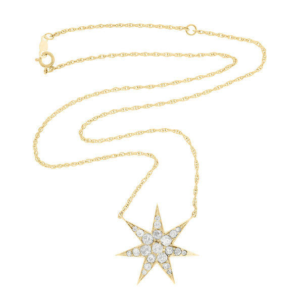 Victorian 14k Diamond Star Pendant Necklace