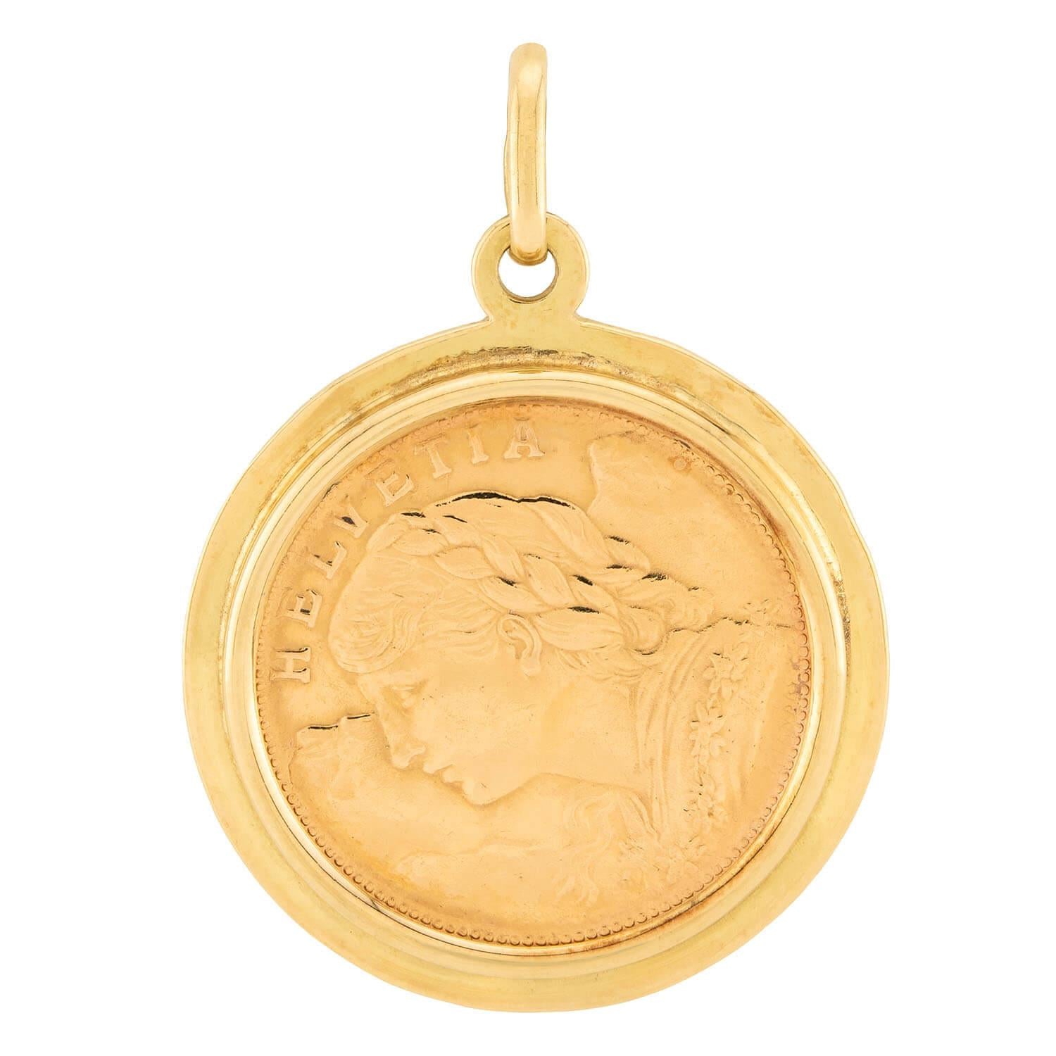 Art Deco Swiss 18k Coin Pendant