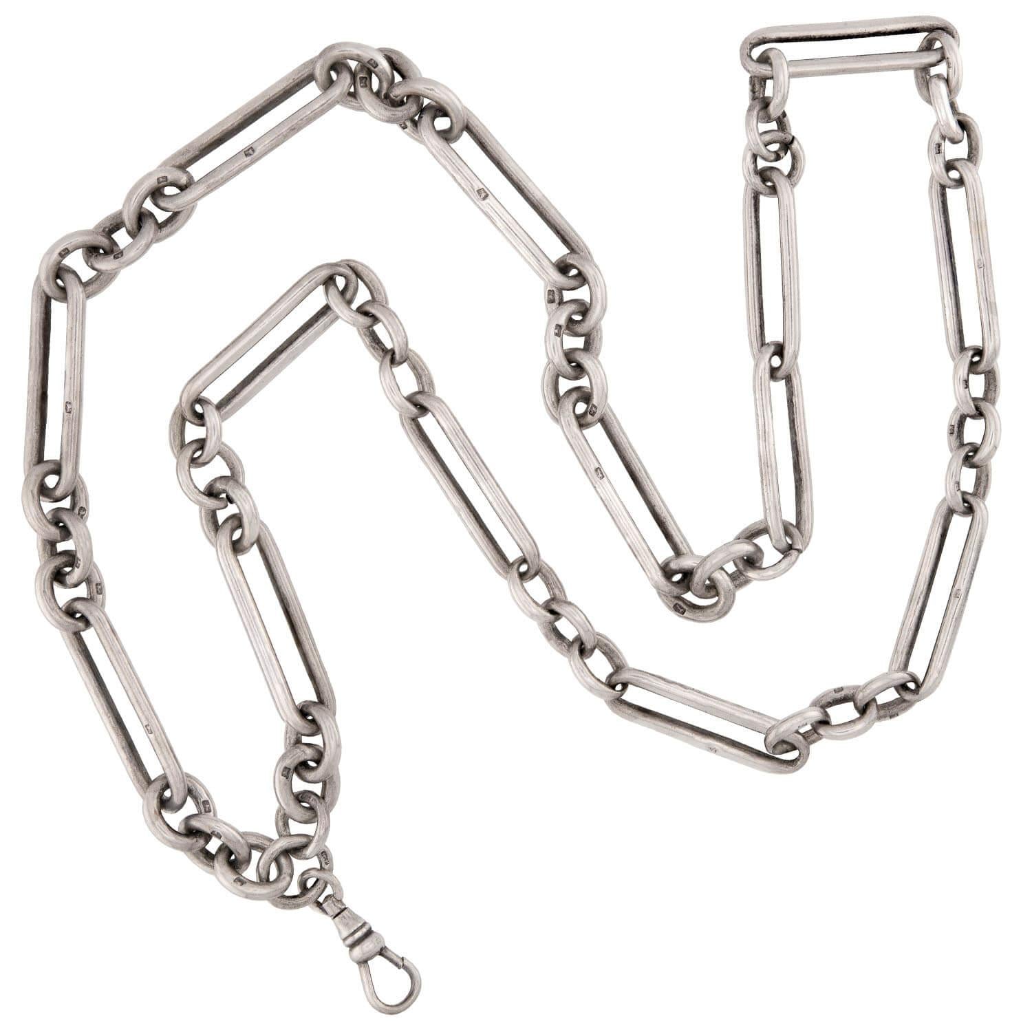 Victorian English Sterling Silver Paperclip Link Chain 28"
