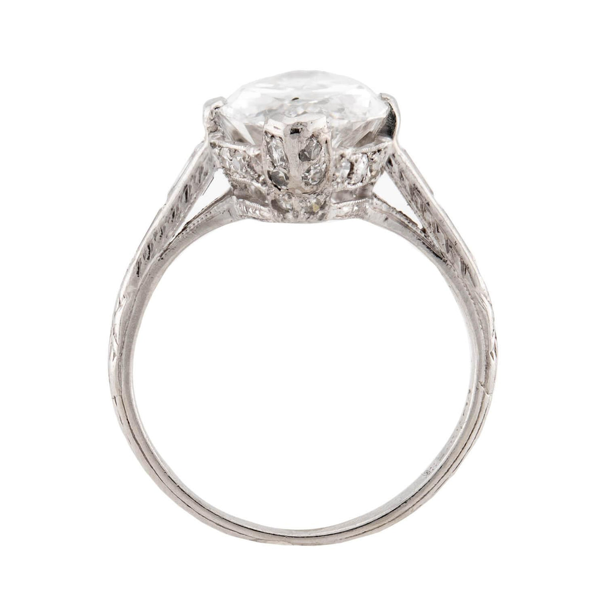Art Deco Platinum GIA Marquise Diamond Engagement Ring 3.34ct