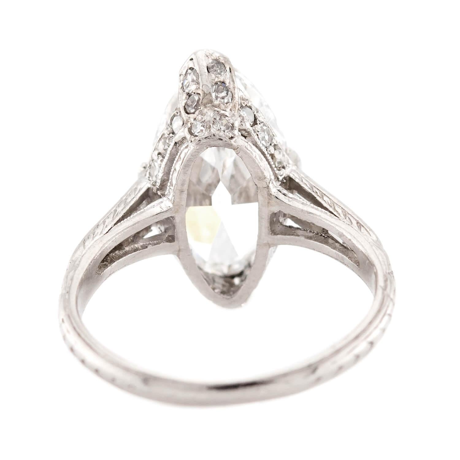 Art Deco Platinum GIA Marquise Diamond Engagement Ring 3.34ct
