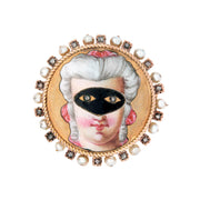 Victorian 18k Diamond and Pearl Enameled Masked Woman Pin/Pendant