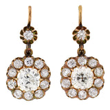 Victorian 18kt Yellow Gold Diamond Cluster Earrings 3.40ctw