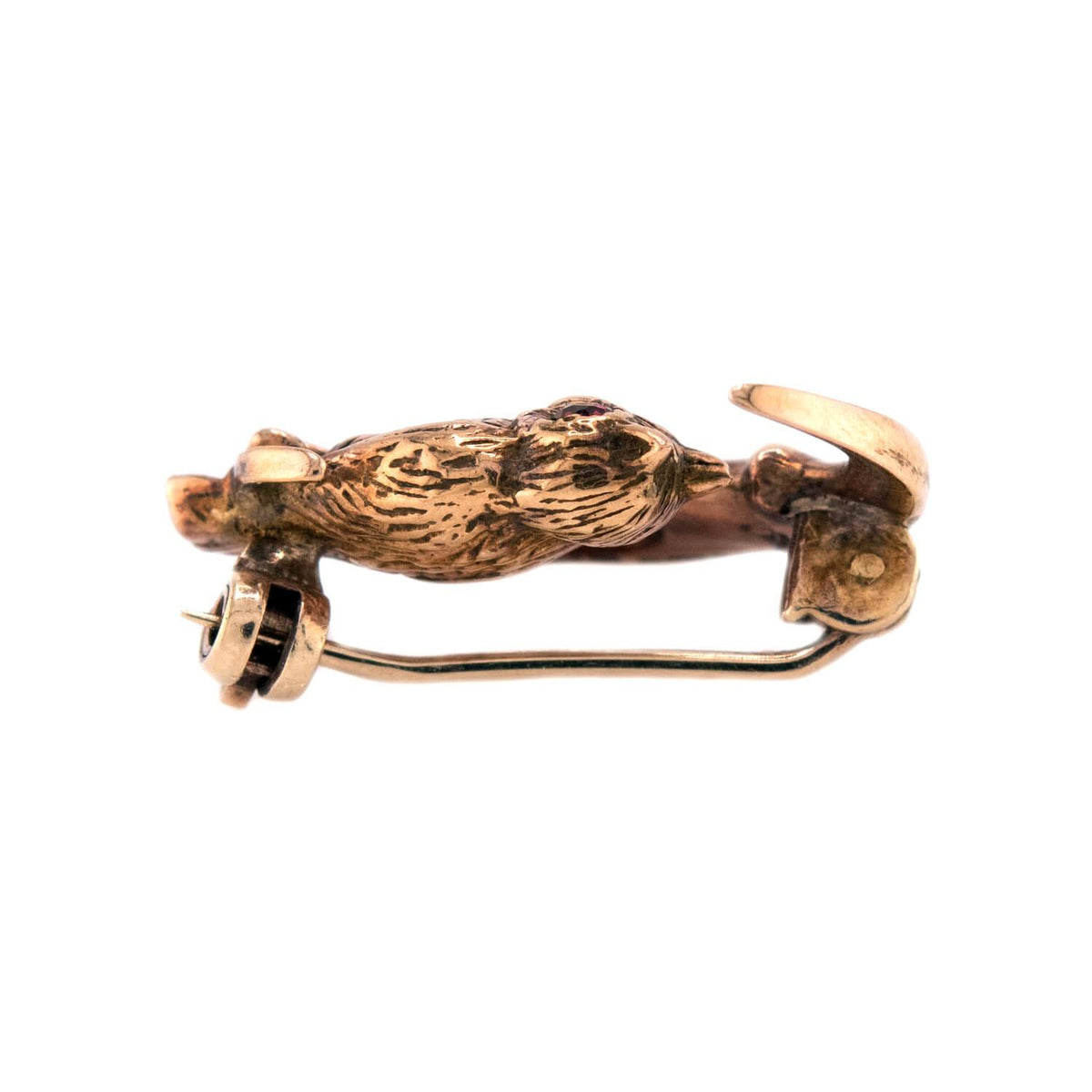 Estate English 9k Garnet & Diamond Owl/Moon-Motif Pin