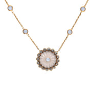 Estate 18k Moonstone, Rock Quartz Crystal, and White Sapphire Pendant Necklace