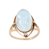 Arts & Crafts 12k Rose Gold Moonstone + Diamond Ring