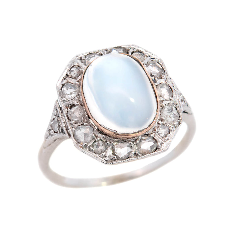 Edwardian 18k Moonstone and Diamond Ring