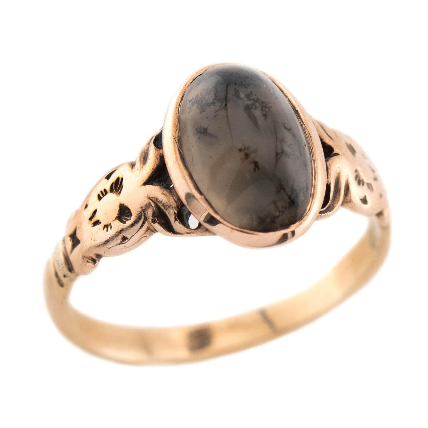 Victorian 14k Moss Agate Ring