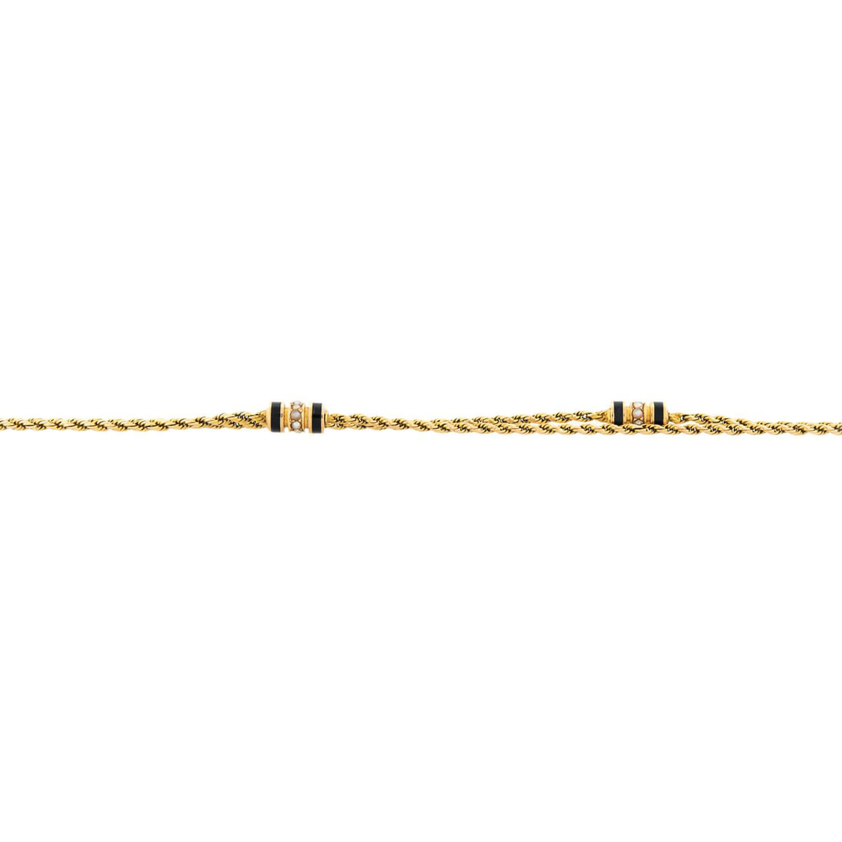 Victorian 15k Pearl Enameled Watch Chain