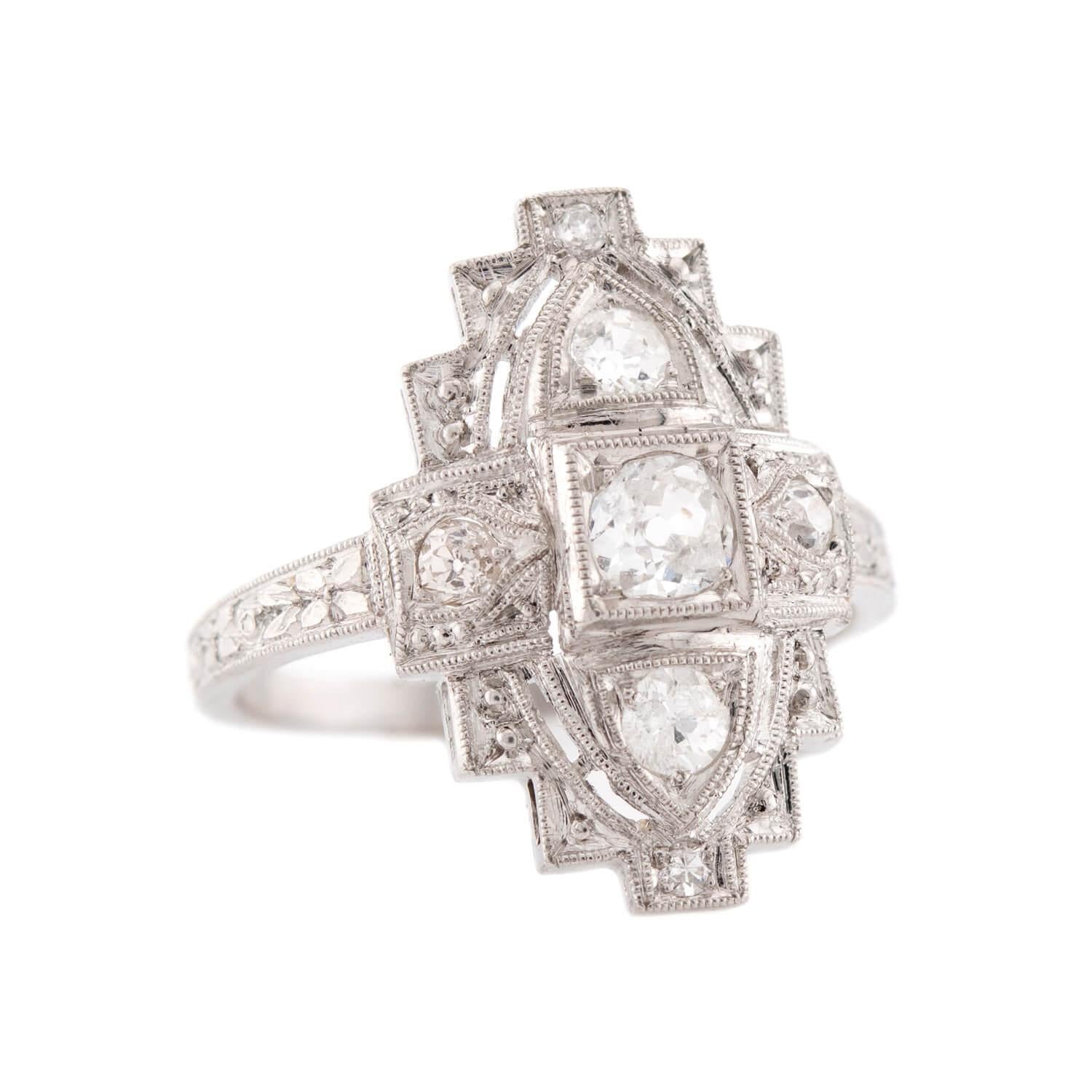 Art Deco Platinum Diamond Navette Ring