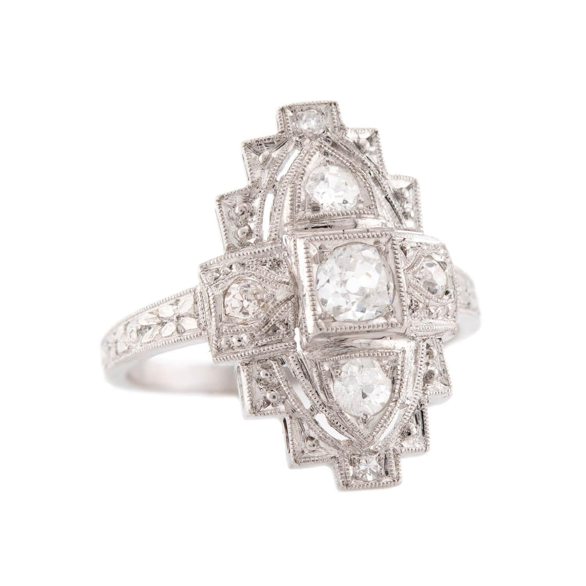 Art Deco Platinum Diamond Navette Ring