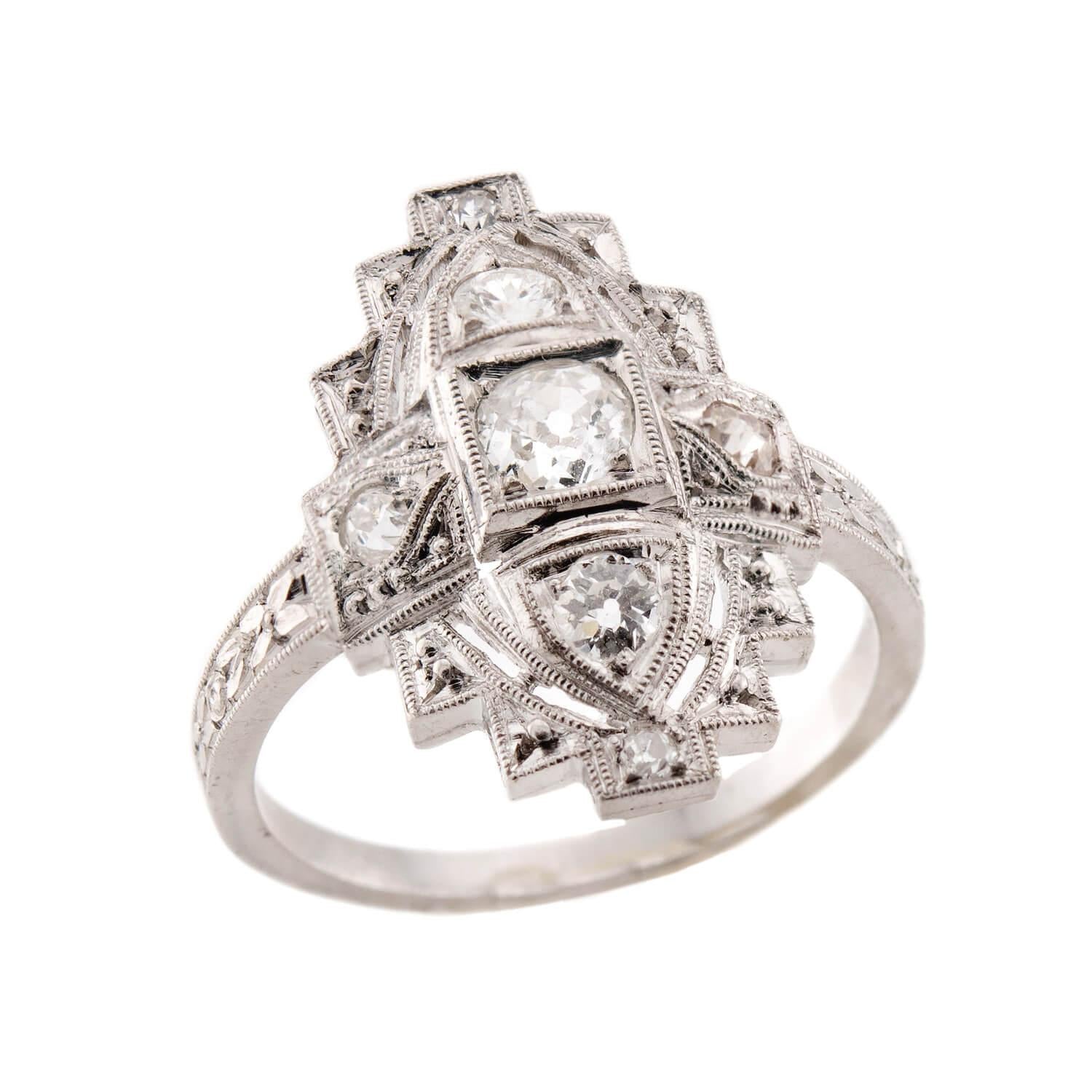 Art Deco Platinum Diamond Navette Ring