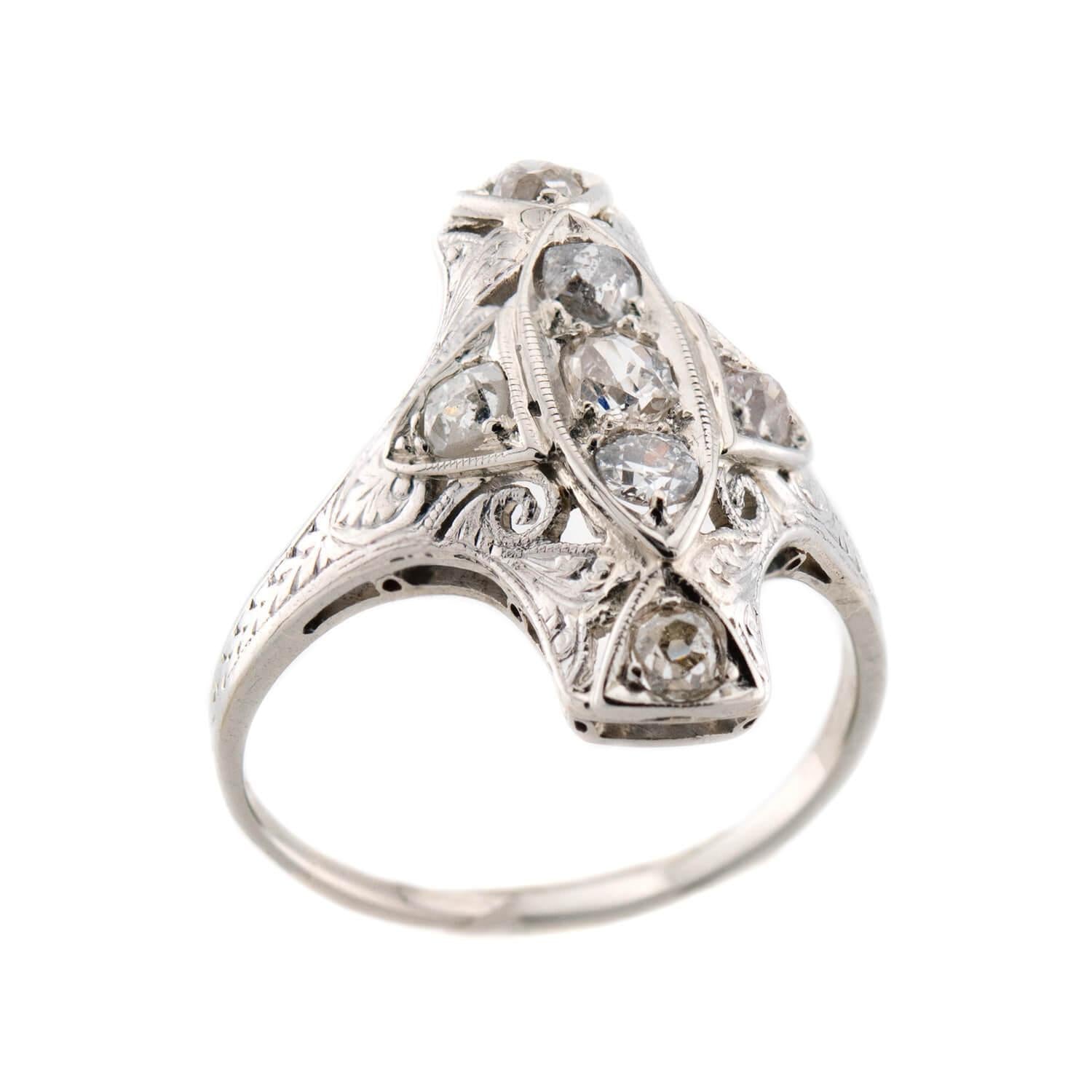 Art Deco 18k/Platinum Diamond Navette Ring