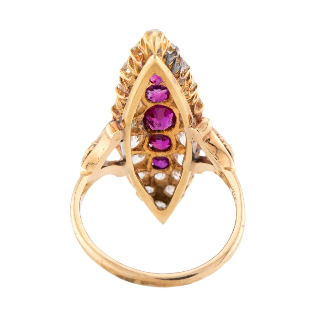 Victorian 14k Ruby & Diamond Navette Ring