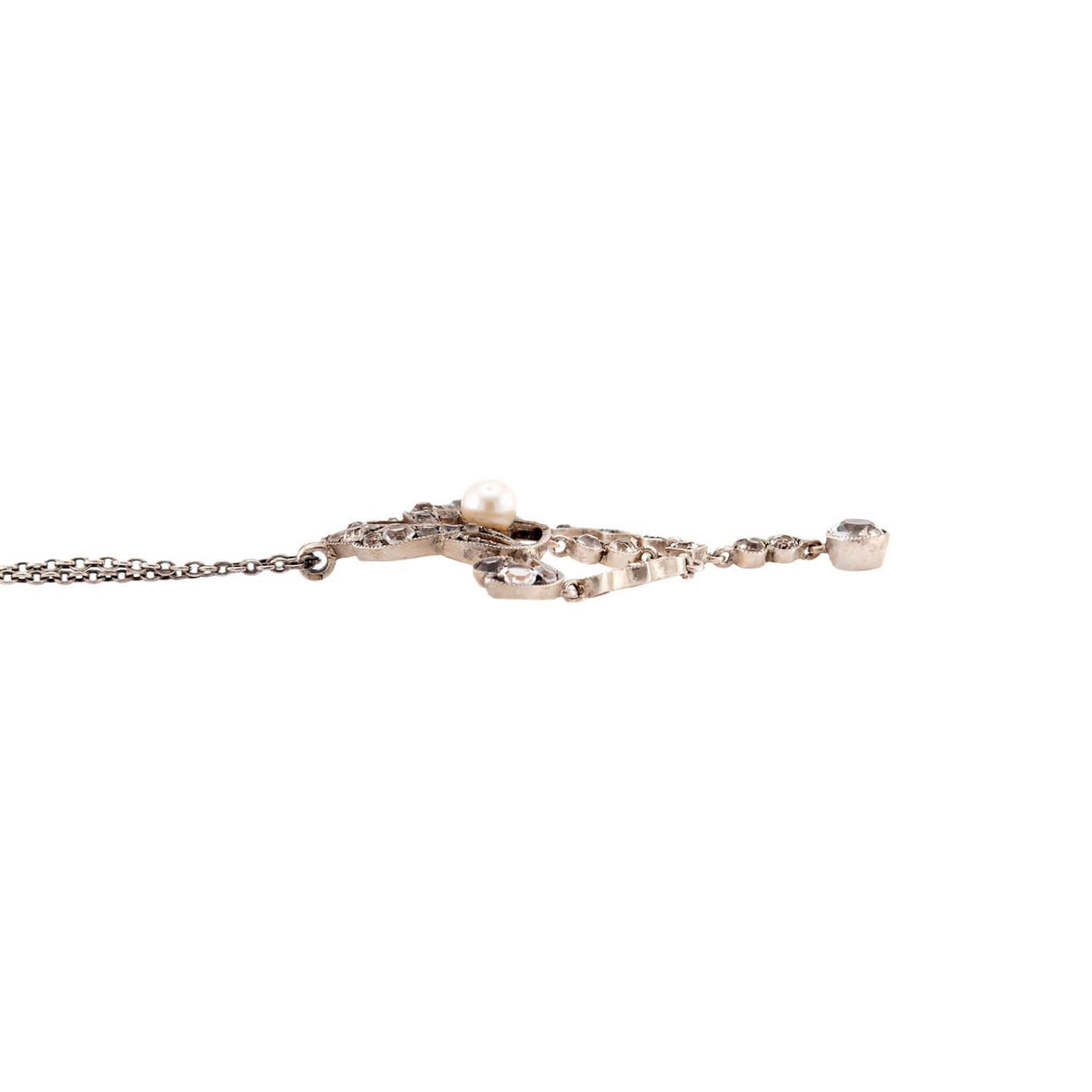 Art Nouveau Sterling Silver Paste and Pearl Lavalier Necklace