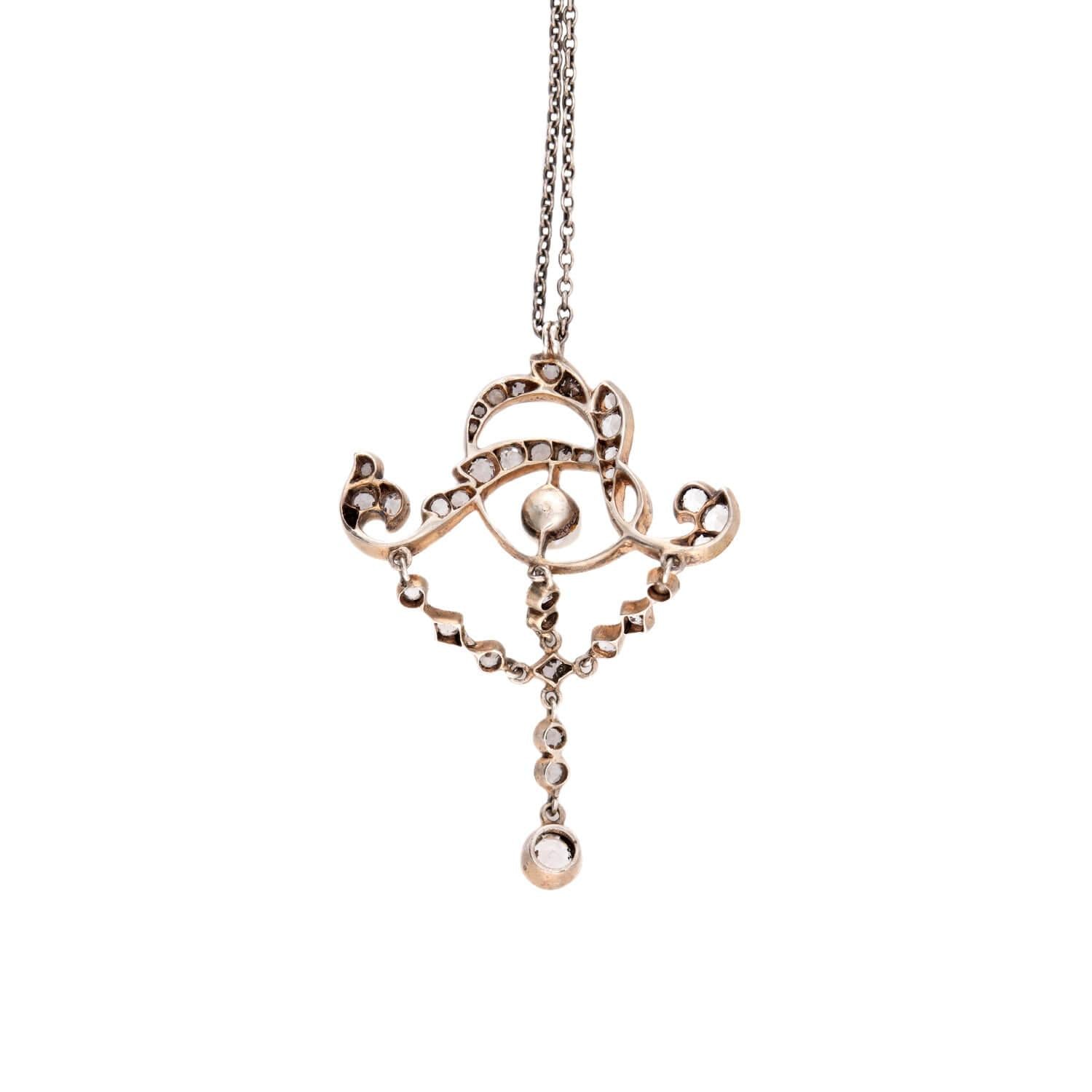 Art Nouveau Sterling Silver Paste and Pearl Lavalier Necklace