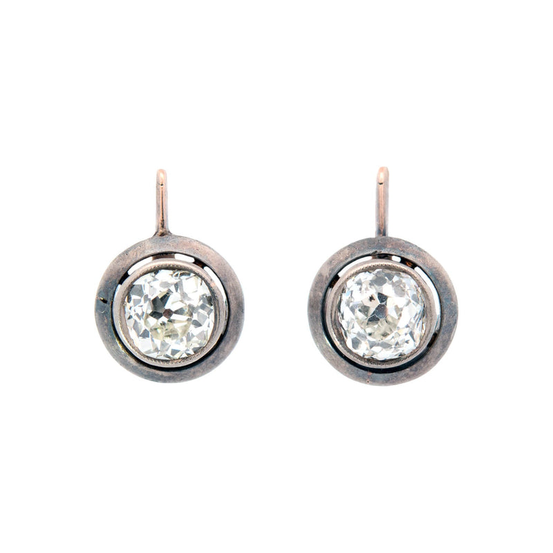 Edwardian 14k/Platinum Old Mine Cut Diamond Earrings 3.50ctw