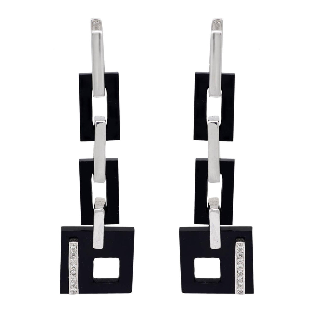 Vintage 18k Onyx & Diamond Geometric Drop Earrings