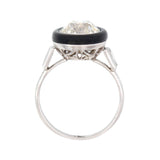 Art Deco Platinum Halo Onyx and Diamond Ring