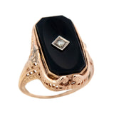 Art Deco 14kt Onyx & Diamond Cameo Flip Ring