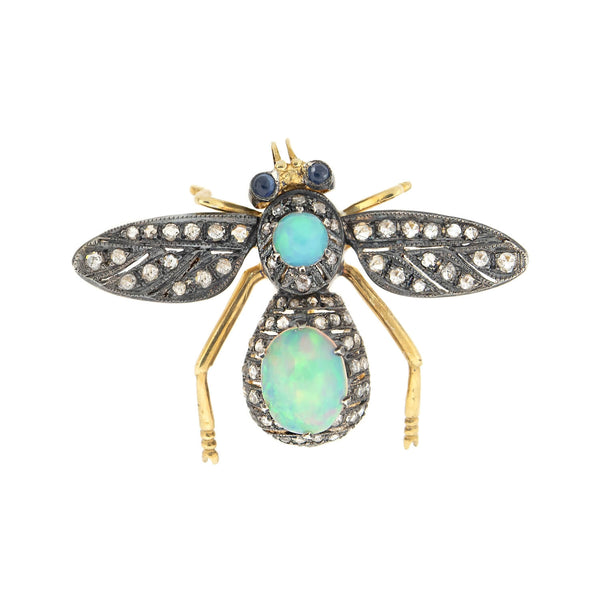 Estate Silver Gilt Opal + Diamond Fly Pin