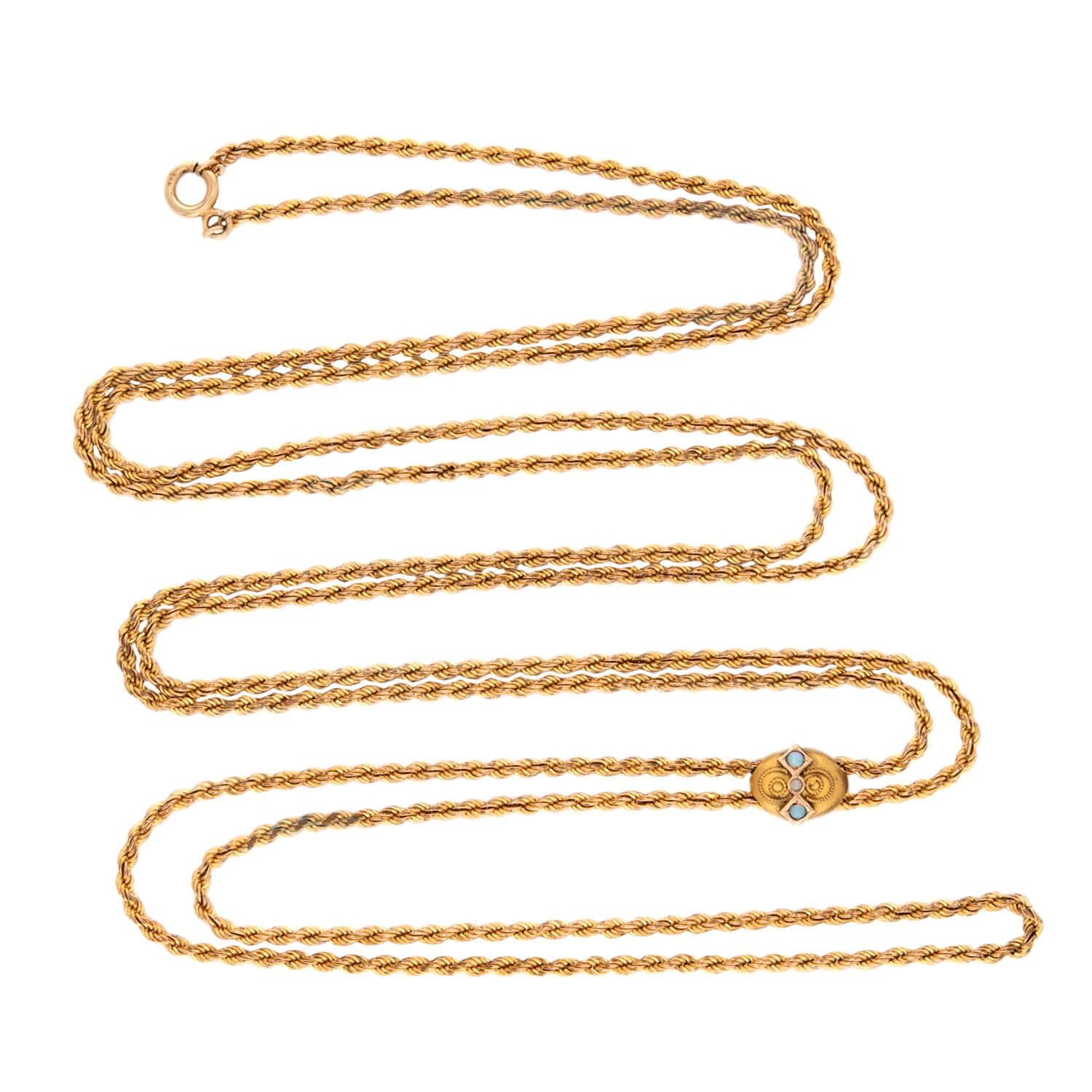 Victorian 9k Opal & Pearl Slide Chain Necklace