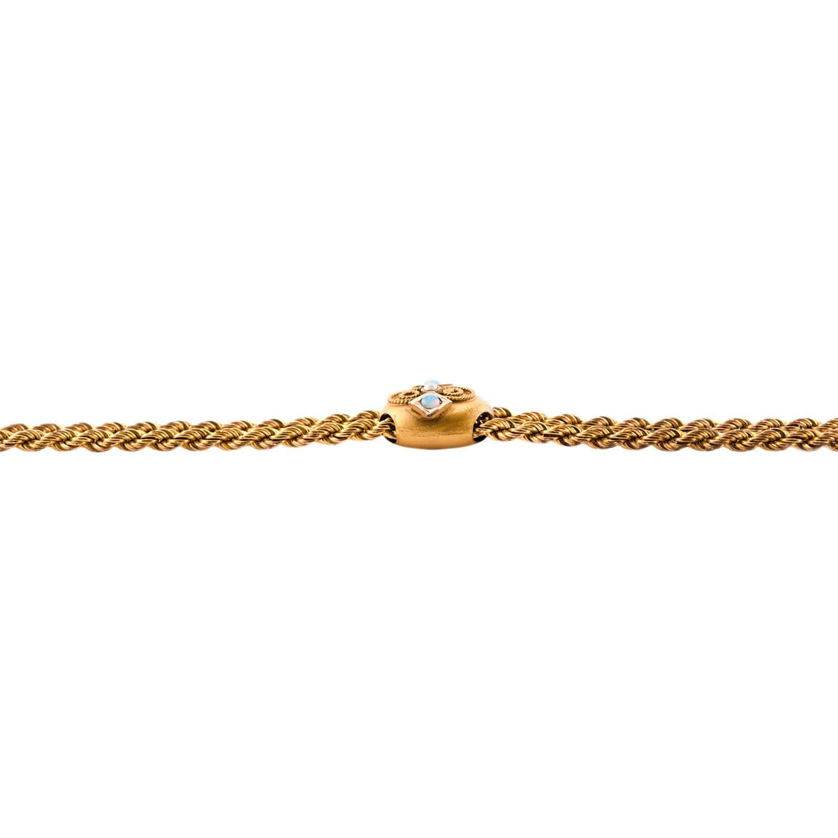 Victorian 9k Opal & Pearl Slide Chain Necklace