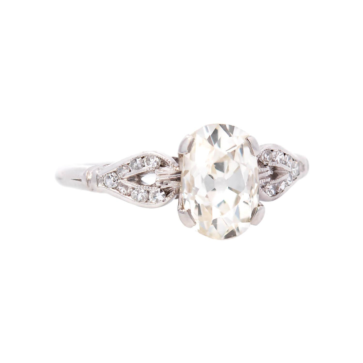 Art Deco Platinum GIA Oval Old Mine Cut Diamond Engagement Ring 1.20ct