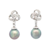 Estate 18k Tahitian Black Pearl & Diamond Earrings