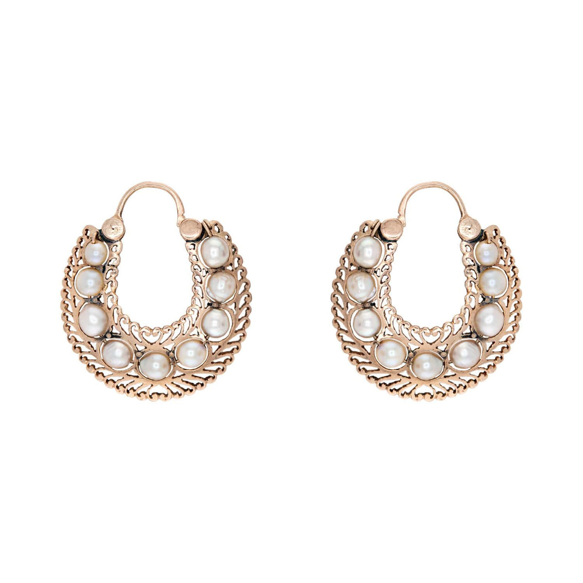 Victorian 14k Pearl Hoop Earrings