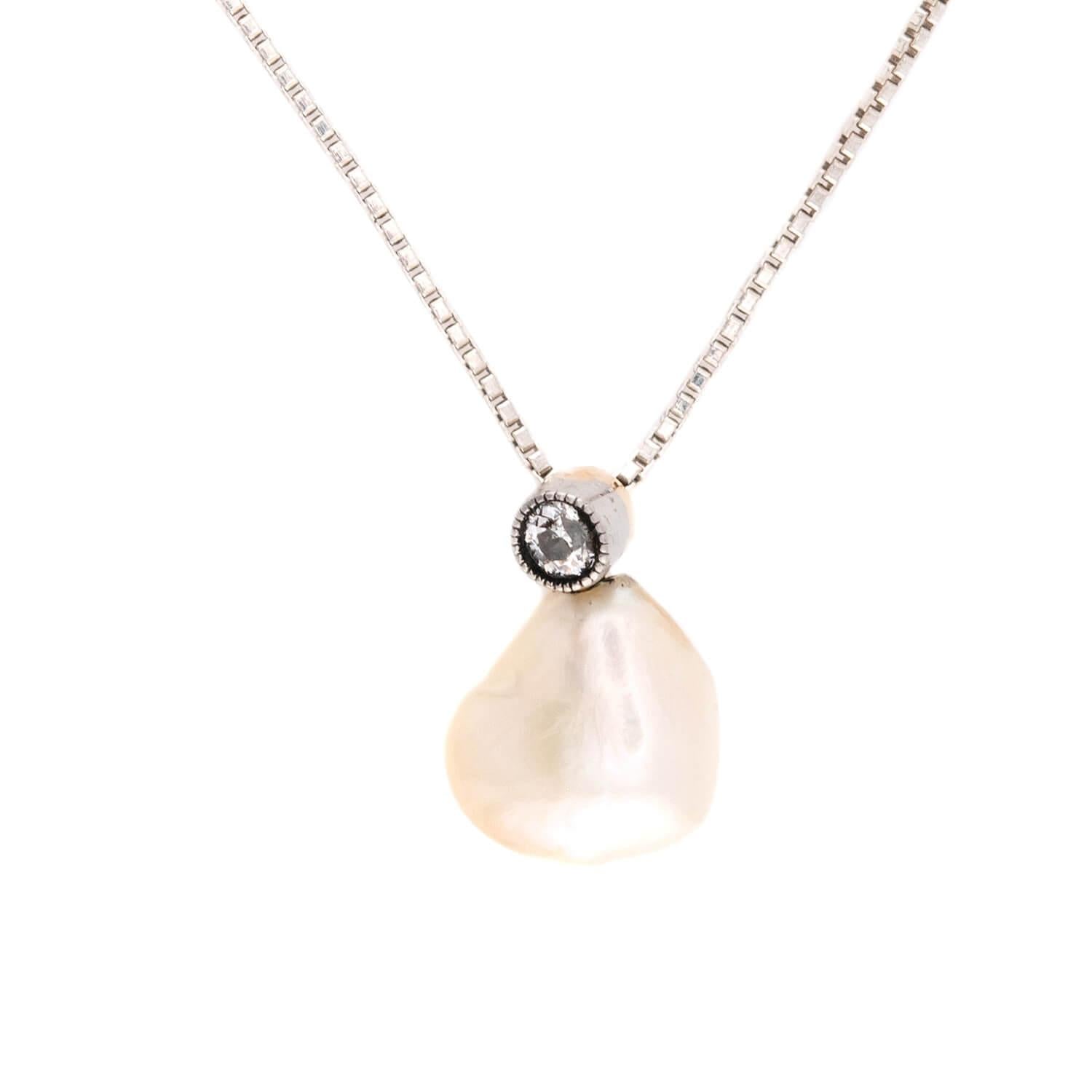 Edwardian Platinum/14k/Sterling Silver Pearl and Diamond Pendant Necklace