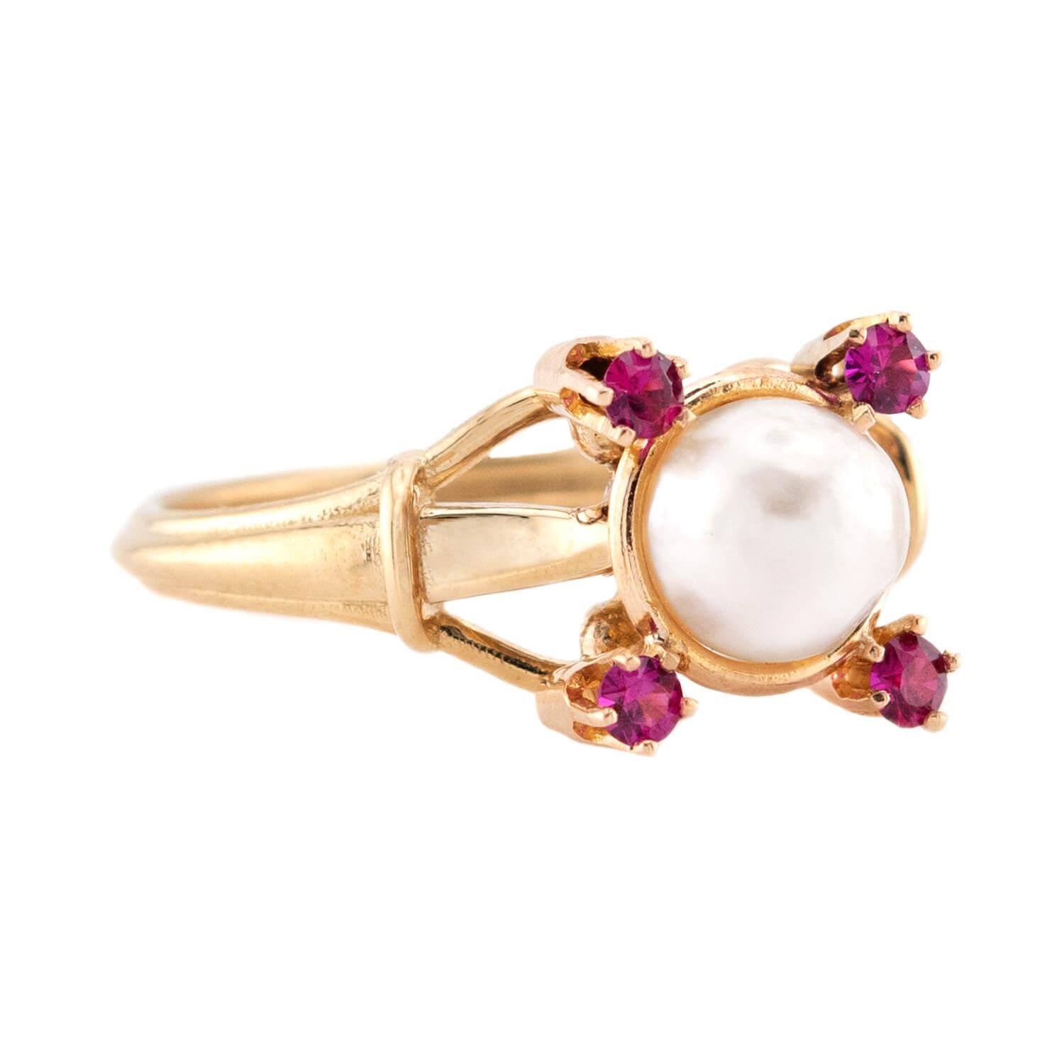 Victorian 14k Pearl and Ruby Ring