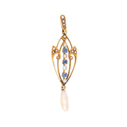 KREMENTZ & CO. Art Nouveau 14k Pearl & Sapphire Lavalier Pendant/Charm