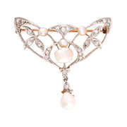 Edwardian 14k/Platinum Diamond & Pearl Lavalier Pin
