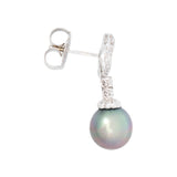 Estate 18k Tahitian Black Pearl & Diamond Earrings