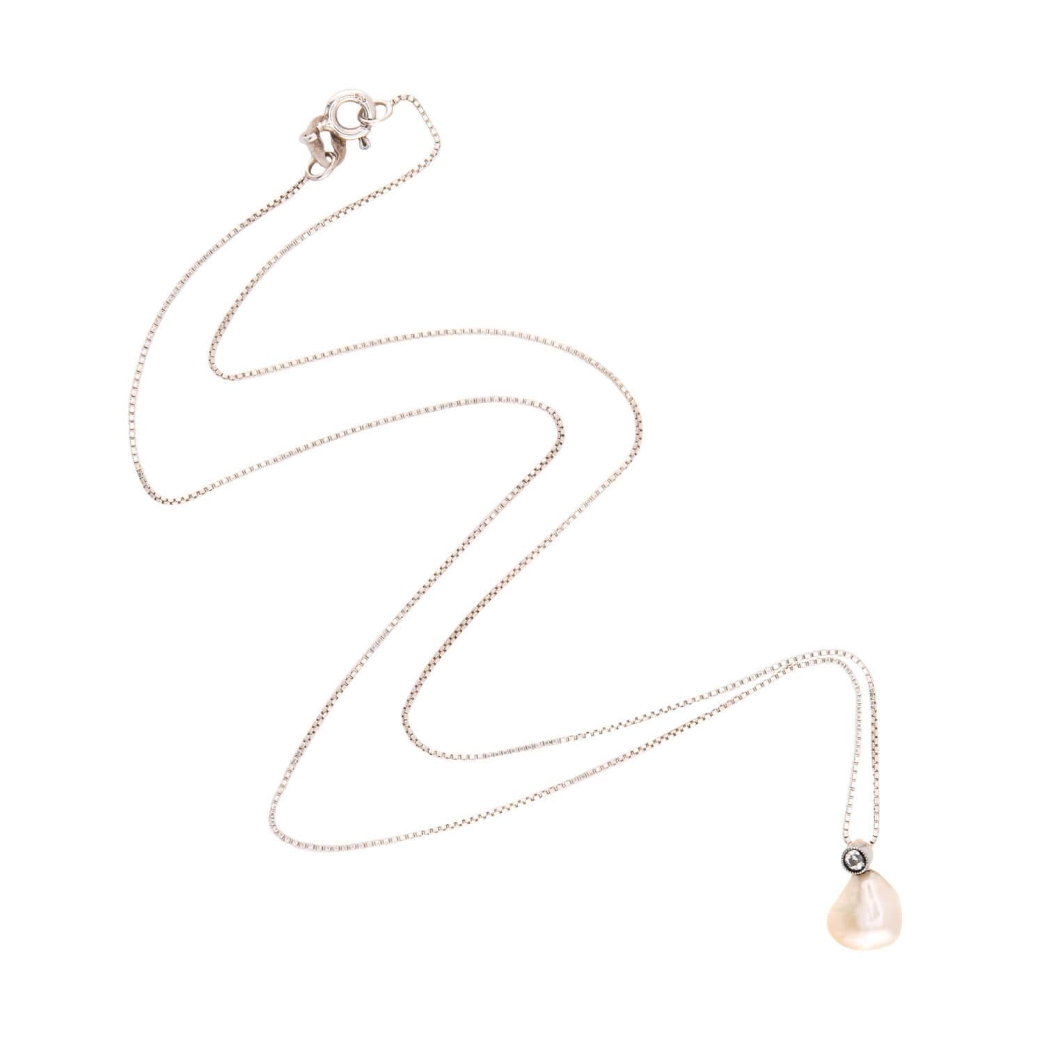 Edwardian Platinum/14k/Sterling Silver Pearl and Diamond Pendant Necklace