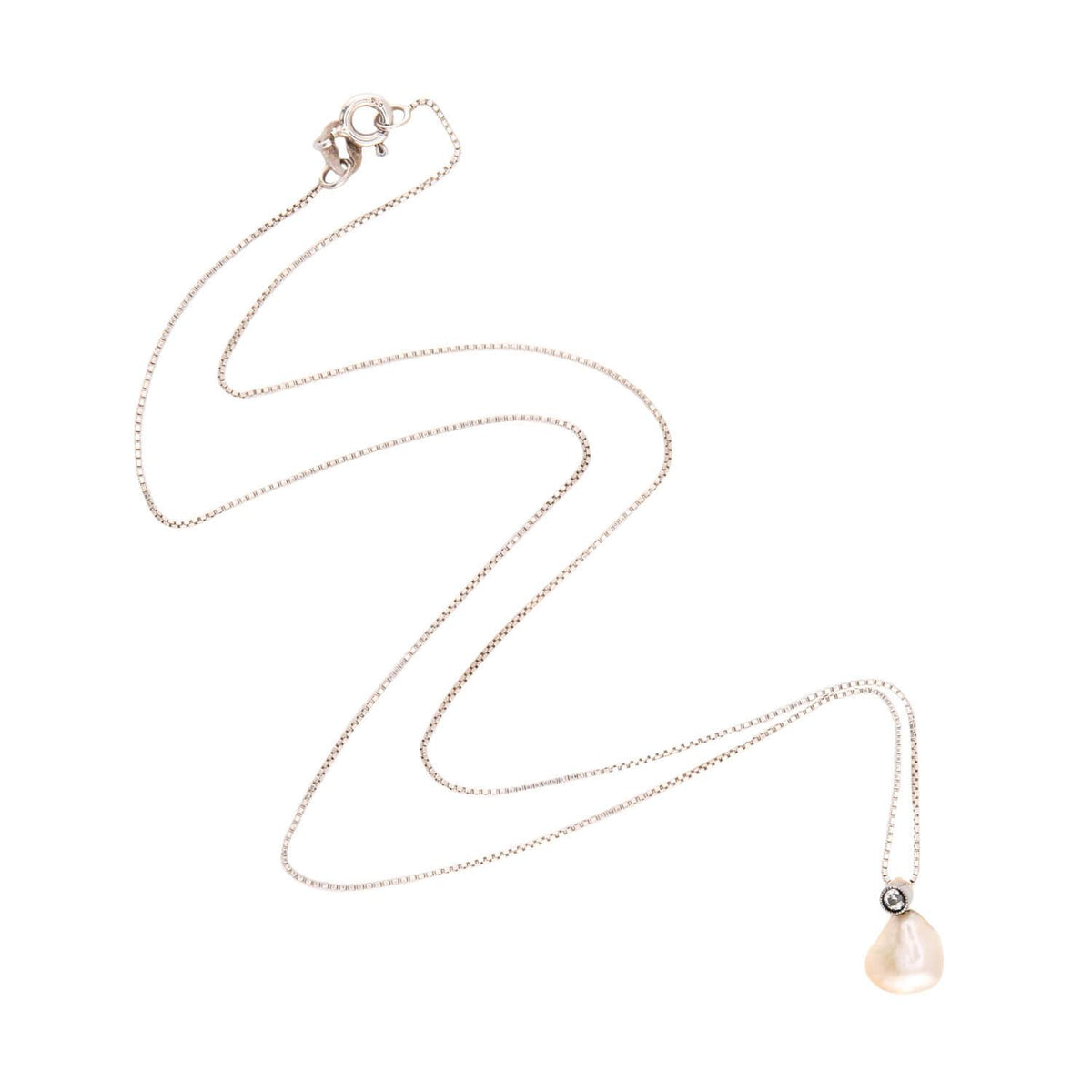 Edwardian Platinum/14k/Sterling Silver Pearl and Diamond Pendant Necklace