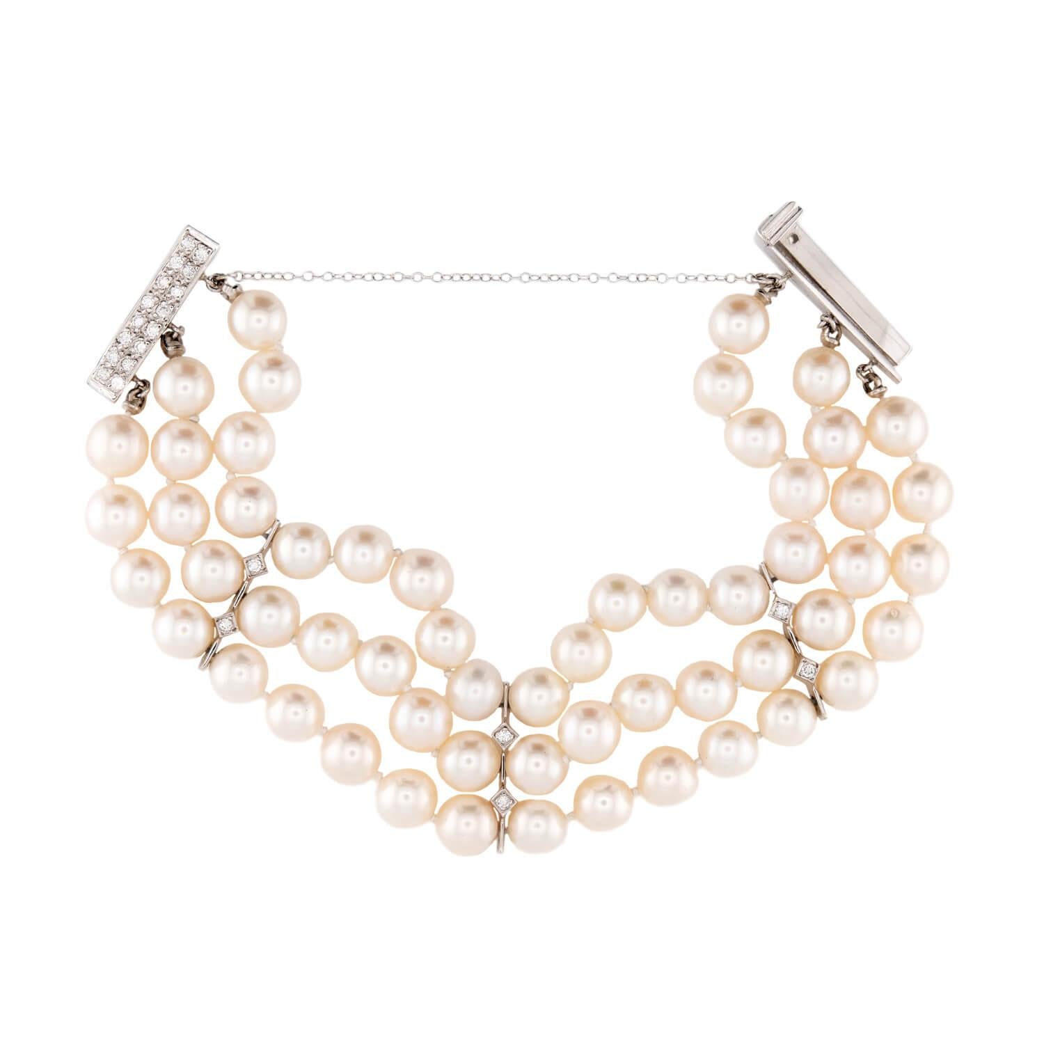 Vintage 18k Diamond & Pearl Bracelet