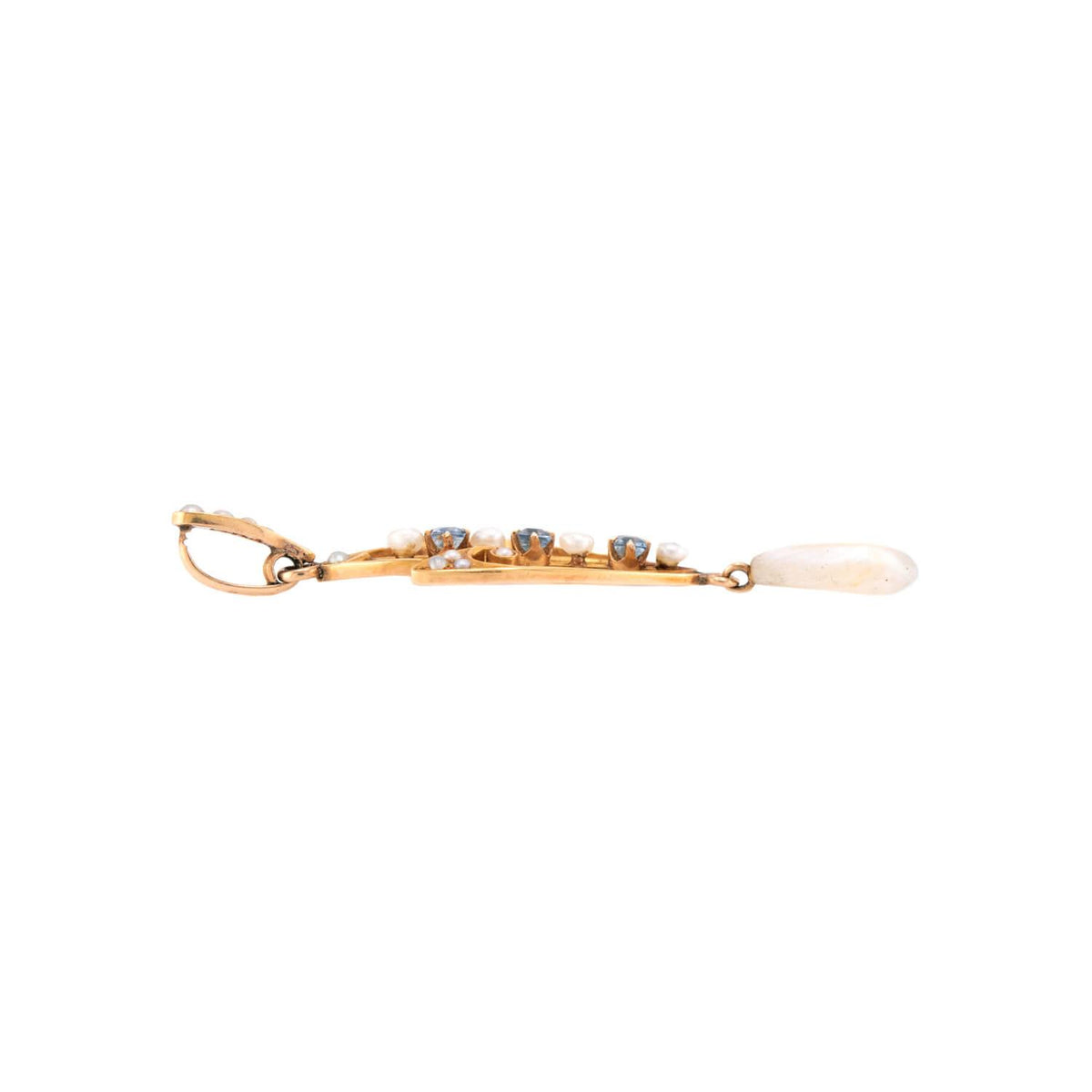 KREMENTZ & CO. Art Nouveau 14k Pearl & Sapphire Lavalier Pendant/Charm