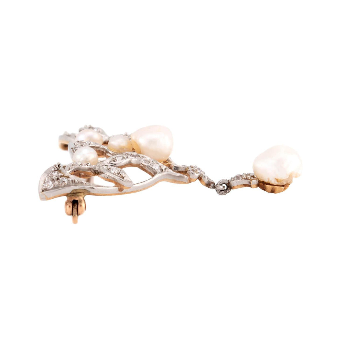 Edwardian 14k/Platinum Diamond & Pearl Lavalier Pin