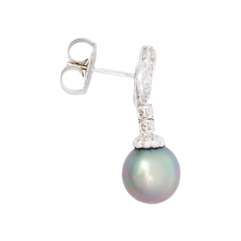 Estate 18k Tahitian Black Pearl & Diamond Earrings