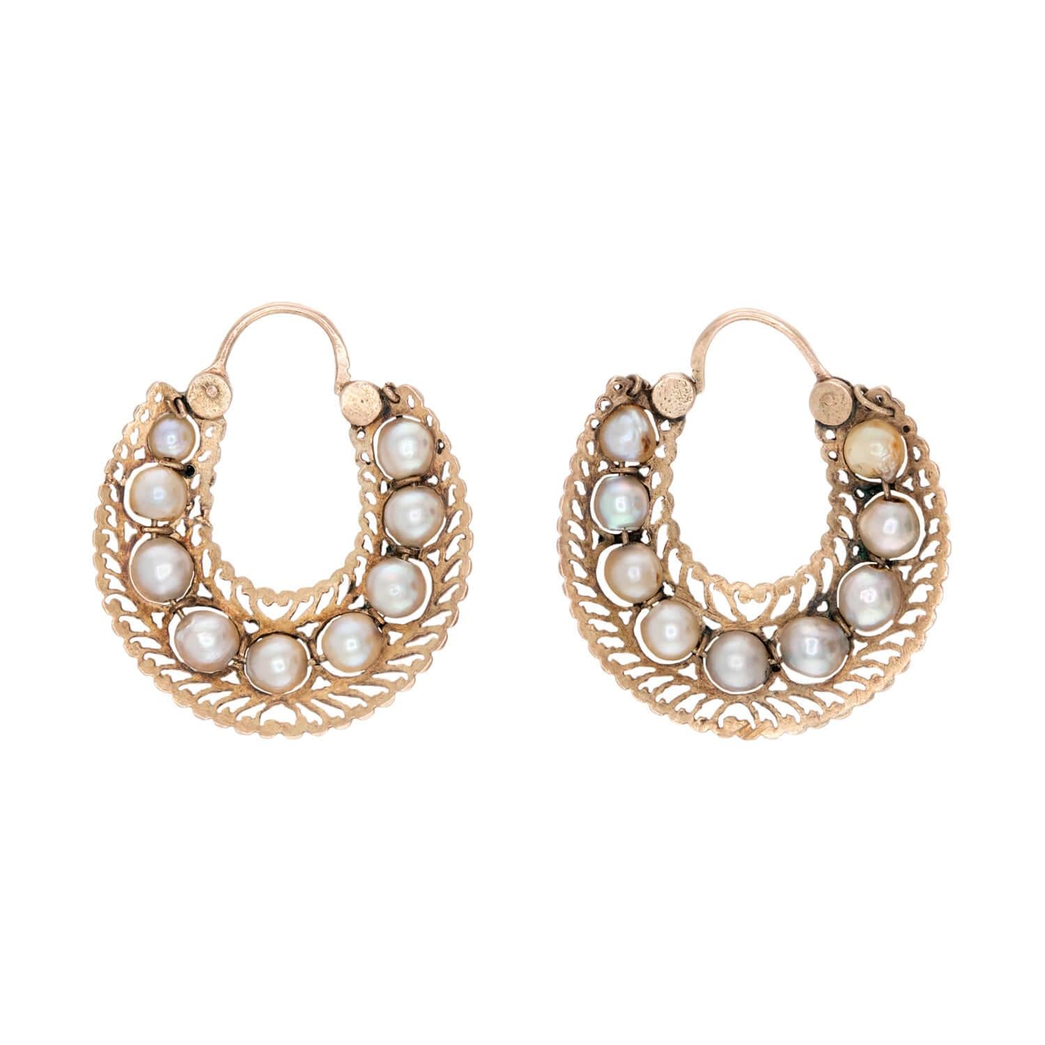 Victorian 14k Pearl Hoop Earrings