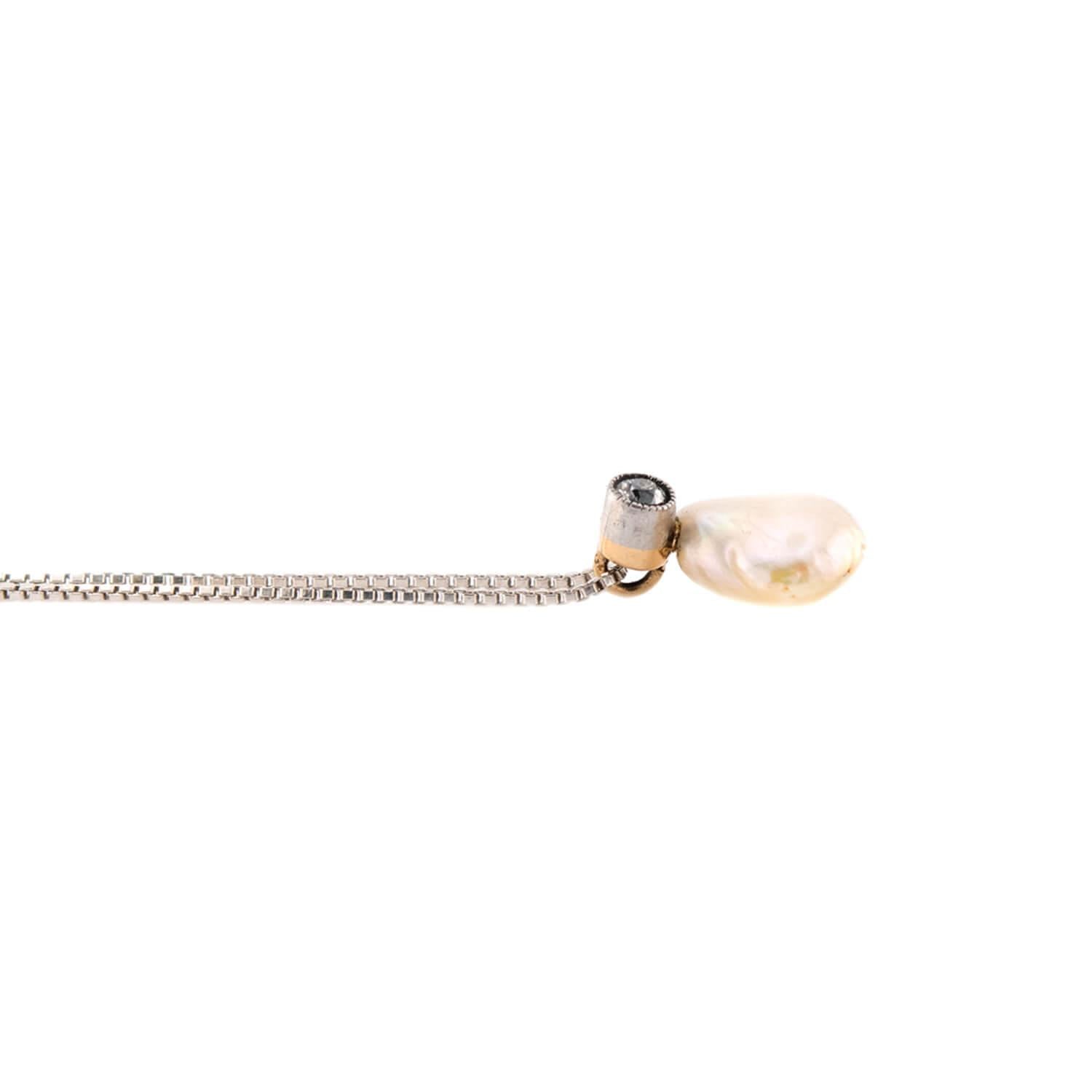 Edwardian Platinum/14k/Sterling Silver Pearl and Diamond Pendant Necklace